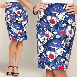 Blue Red White Floral Pencil Skirt Talbots